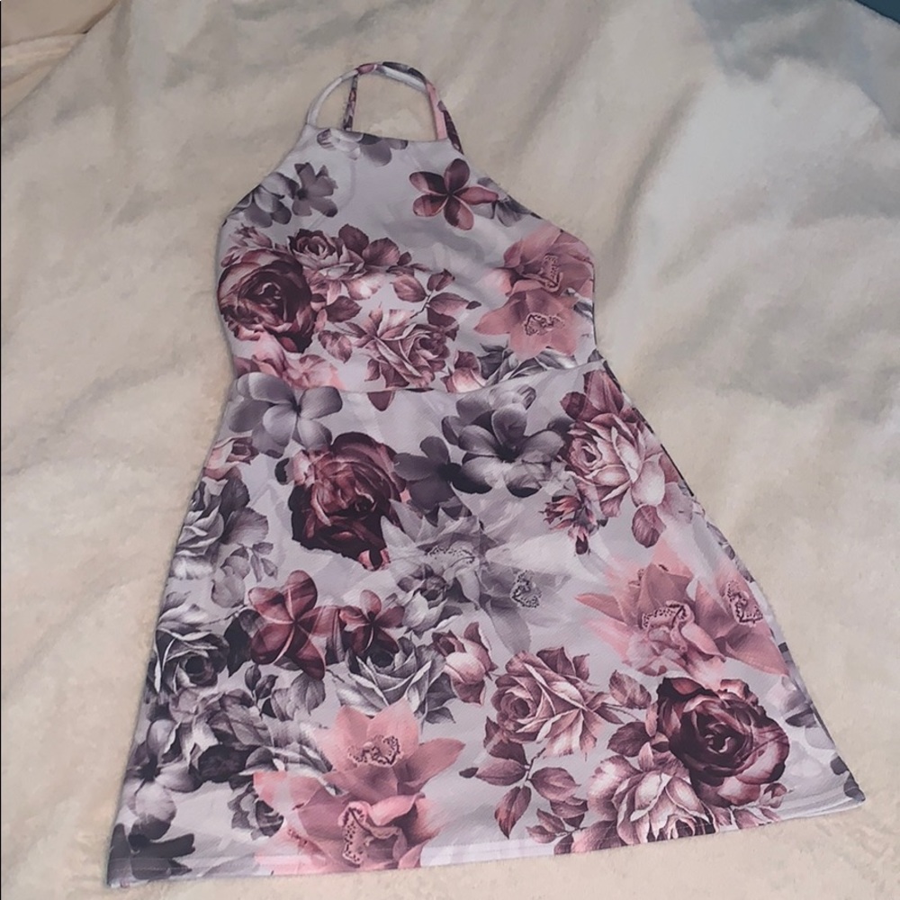 Pink and purple floral strap dress
